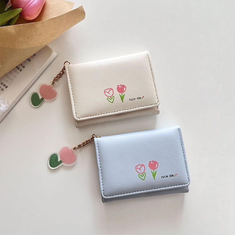 Monedero pequeño Tulip~ins, estilo retro simple, monedero compacto y exquisito para mujer, monedero para estudiantes, fresco y dulce