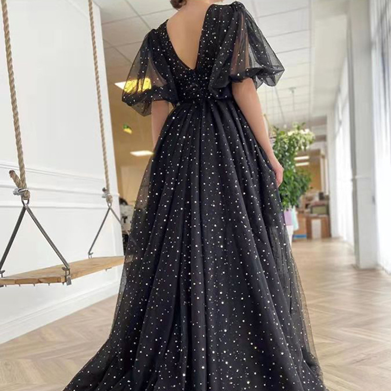 Amazon comercio exterior Europa y América vestido de noche 2026 brillante burbuja manga sexy V profundo vestido de fiesta