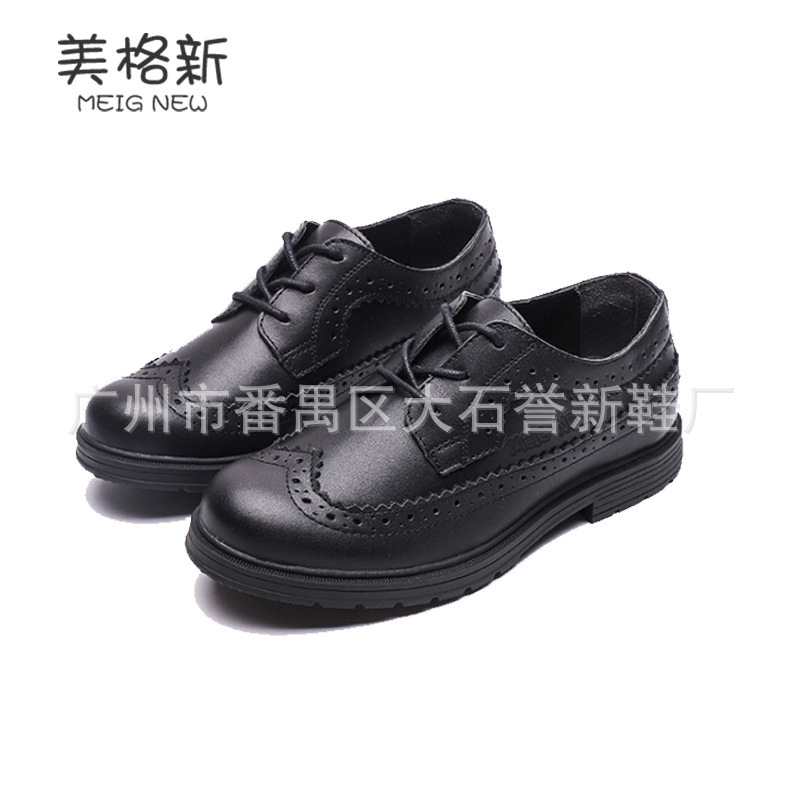 Boys' Black Leather Shoes, Preppy British Style Spring Style Genuine Leather Soft-Soled Student Leather Shoes, Lace-Up Suit Performance Shoes