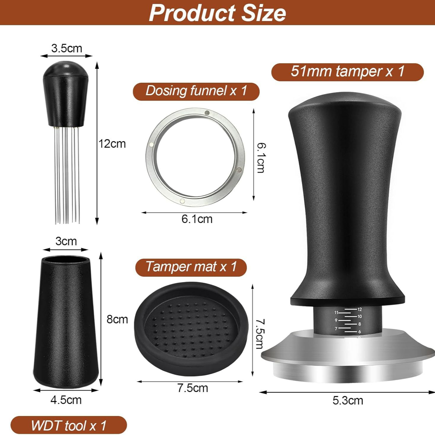 Amazon 304 acero inoxidable set de utensilios de café prensador de polvo de fuerza constante set de cuatro piezas de anillo de polvo