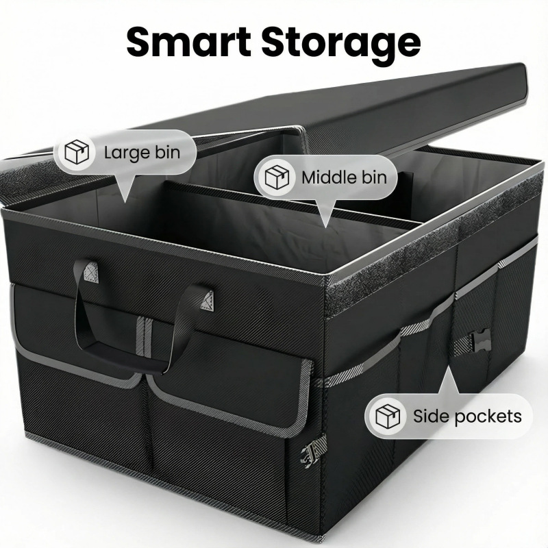Cross-Border Car Trunk Storage Box with Lid, Large Capacity Car Rear Folding Storage Box