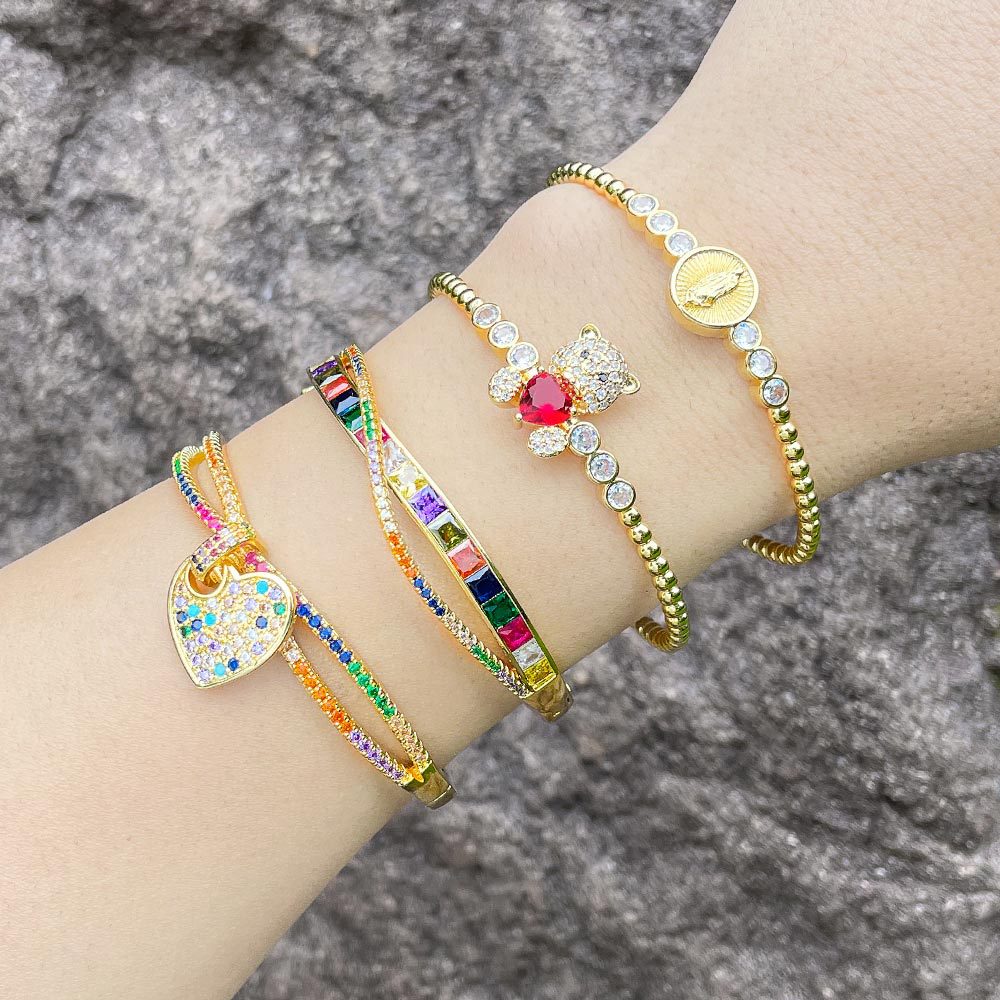 Fashion Bear Heart Shape Copper Bracelets Plating Zircon Copper Bracelets