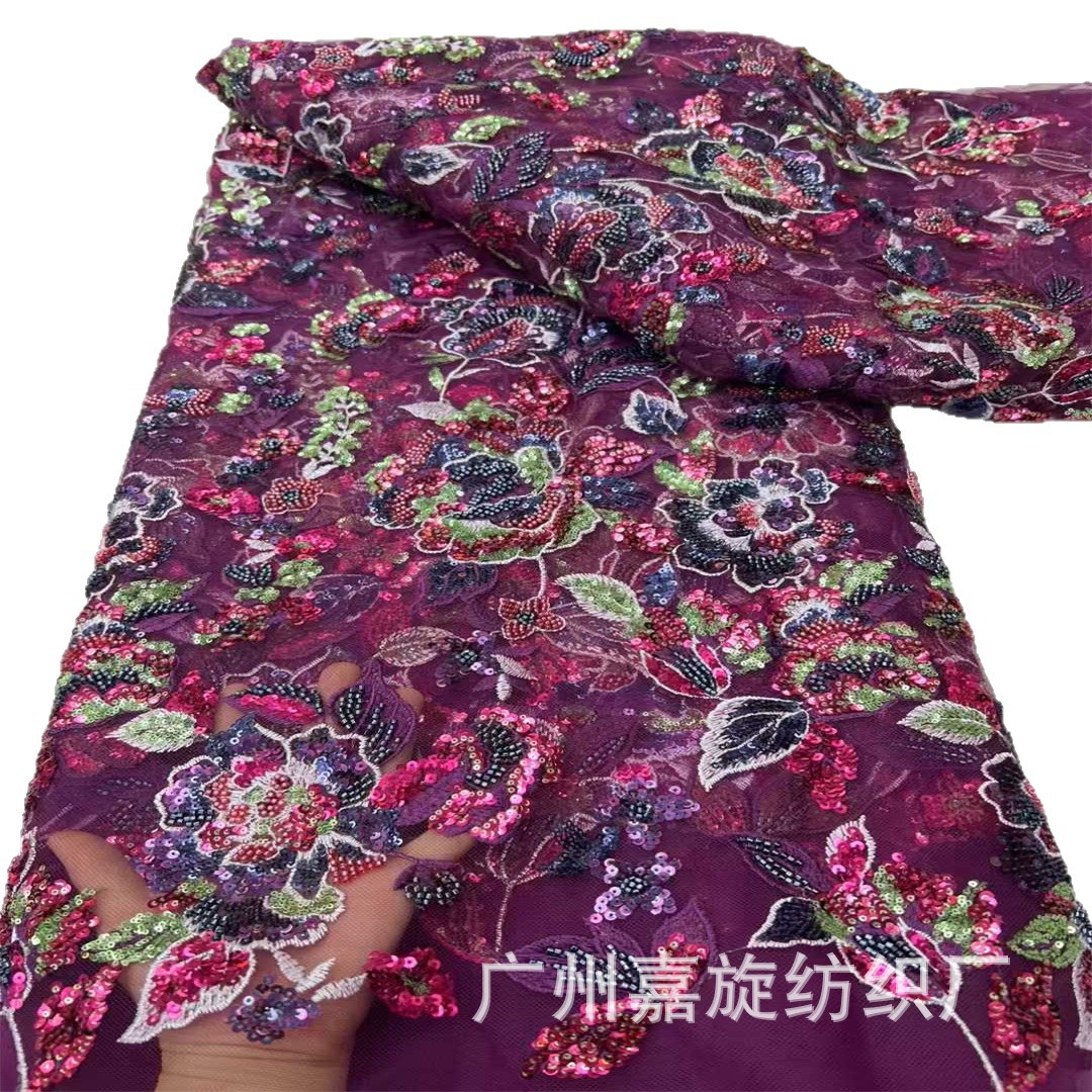Tela bordada de lentejuelas de estilo étnico, vestido africano de tubo con cuentas multicolores, cheongsam, tela bordada para mujer, encaje africano