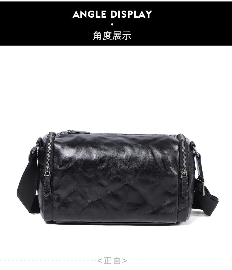 Túi đeo chéo nam da bò thật vân vân tay, túi đeo vai nhỏ gọn 29×11×17 cm — Màu đen chi tiết 11