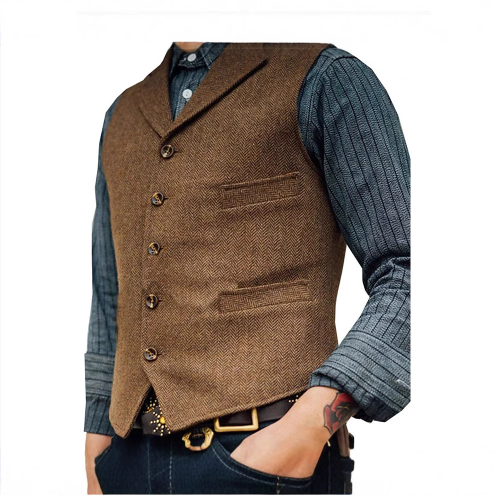 Экспорт желаний, трансграничная мода, новый мужской жилет, однобортная верхняя одежда, жилет с рисунком «елочка», жилет без рукавов