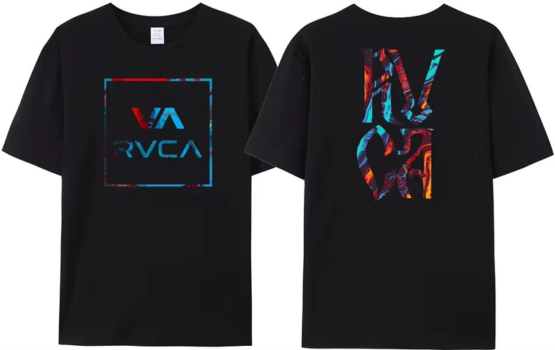 RVCA VA letter print t-shirt for men, Gemini symmetrical summer cotton t-shirt, men's short-sleeve t-shirt for summer RVCA VA letter print t-shirt for men, Gemini symmetrical summer cotton t-shirt, men's short-sleeve t-shirt for summer