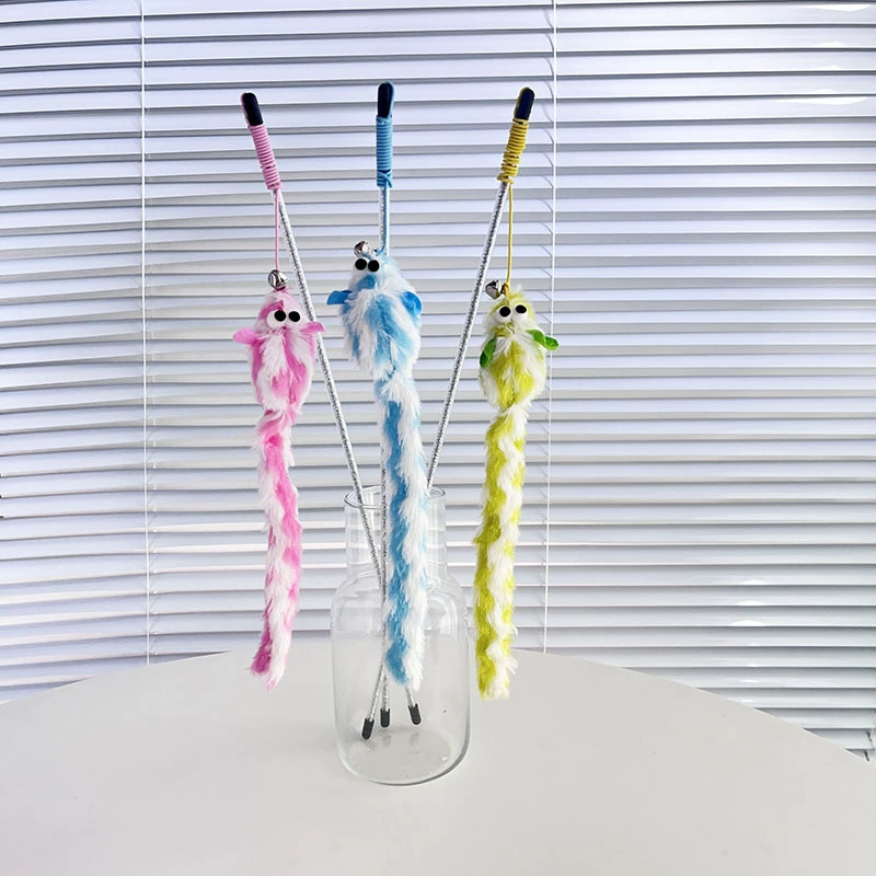 Оптовая продажа эластичный стержень колокольчик приманка для кошек игрушка конфеты цвета плюшевый длинный хвост мыши полосатый забавный кот палочка