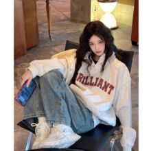 新款加绒加厚秋冬美式休闲复古宽松连帽卫衣女学生减龄百搭上衣服