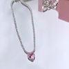 Fuchsia sweet necklace, three dimensional zirconium, pendant heart shaped, earrings heart-shaped, light luxury style