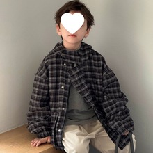 秋冬季男童加绒格子外套2025新款中大童连帽上衣儿童韩版夹克中厚