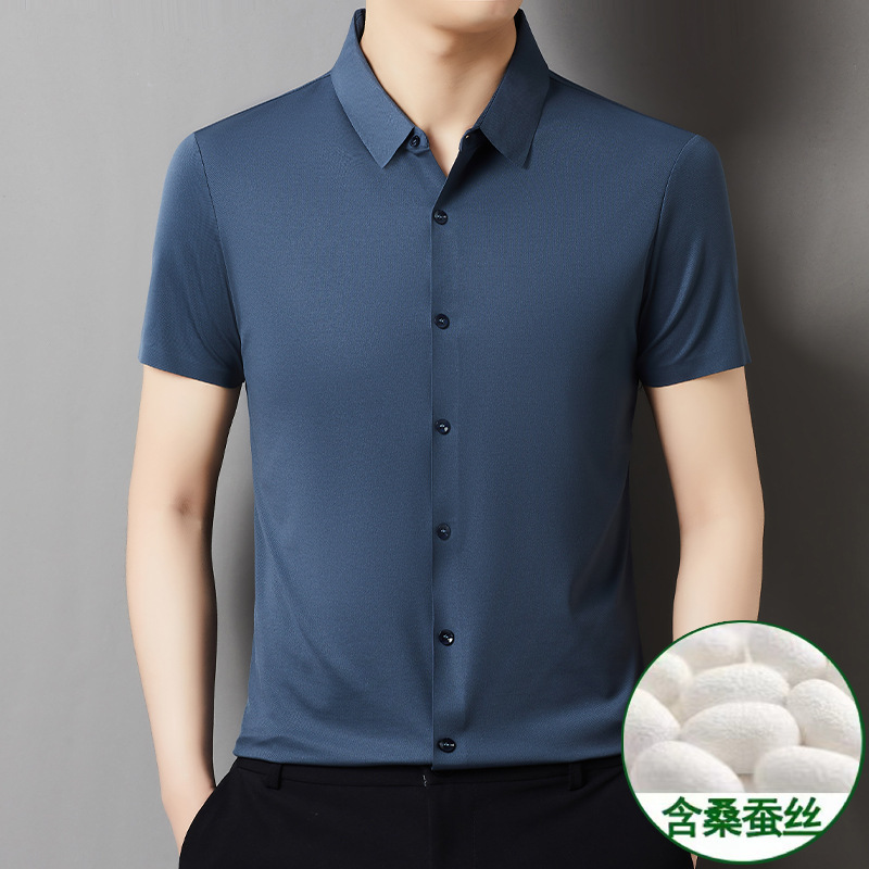 Yagor Silk Short-Sleeve Shirt for Men, Summer New High-End Wrinkle-Resistant Thin Style for Middle-Aged Men