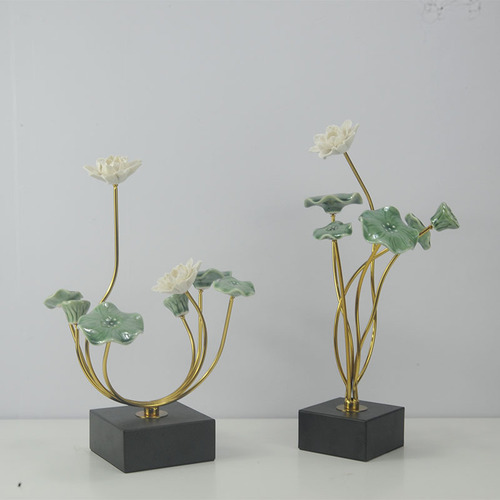 Lotus leaf lotus ornaments light luxury entrance hall office bookcase modern living room TV cabinet wine cabinet home soft furnishings