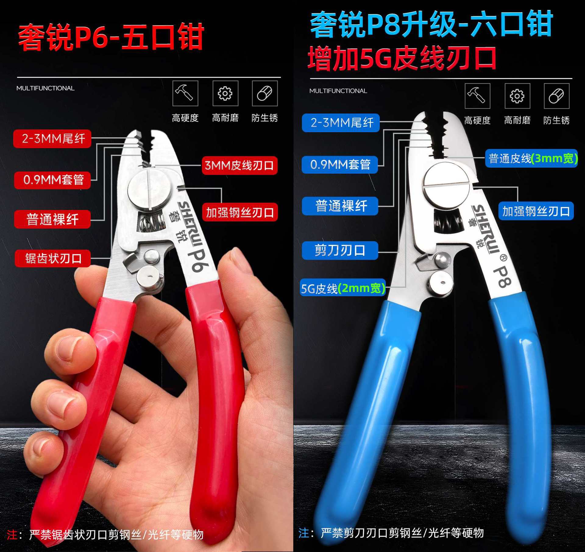 P8-six-port multifunctional miller pliers (increased leather wire cutting edge)