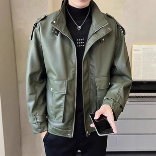 Men's Leather Jacket Spring and Autumn 2025 New Explosions High-end Shuai High-end Men's Casual Workwear Leather Jacket