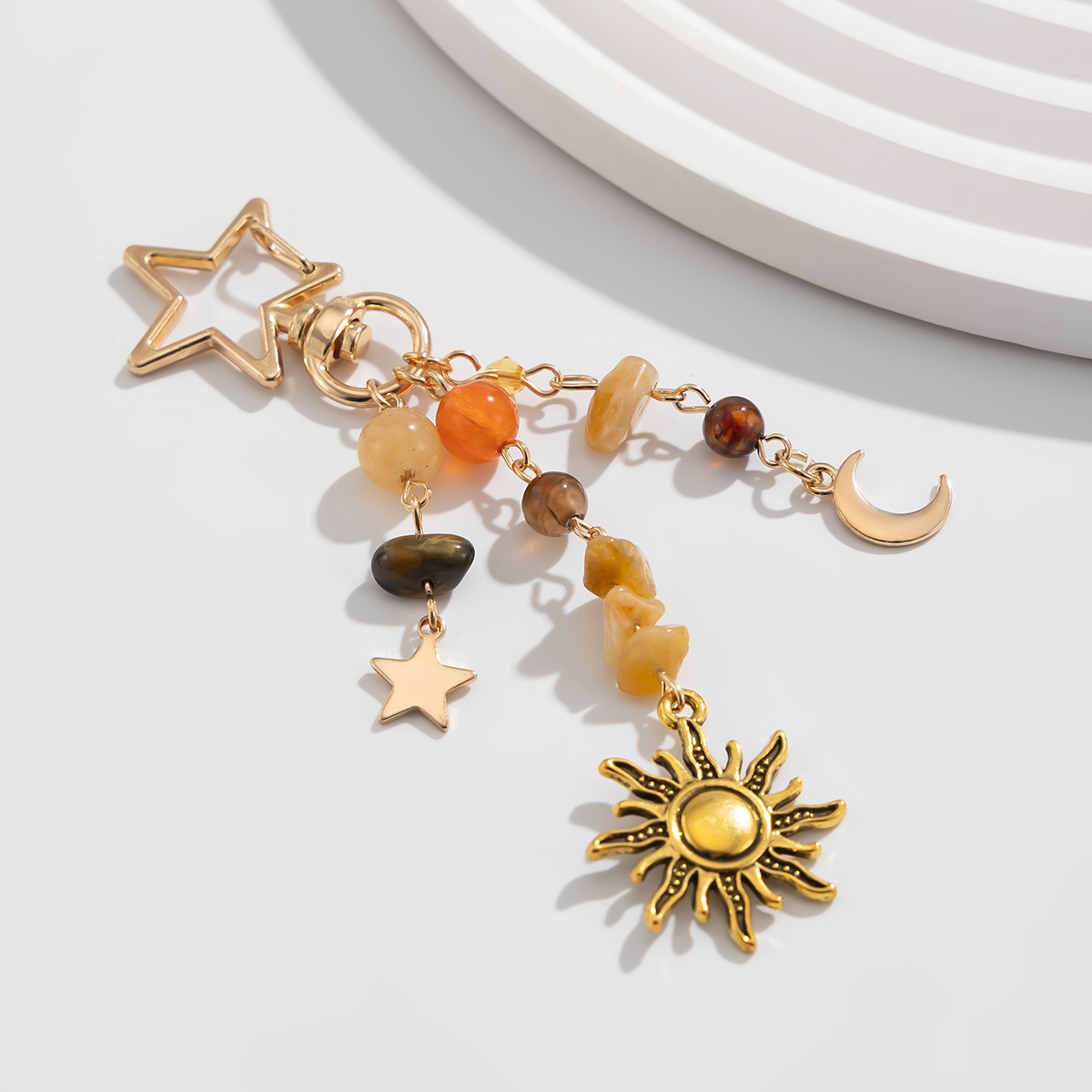 13g Weight Keychain Classification 1 Piece Quantity Holiday, Banquet, Selfie Occasion Glass, Zinc alloy Material Sun, Moon Pattern Unisex Gender Pastoral Style Pastoral Sun Moon Glass Zinc Alloy Unisex Keychain 3
