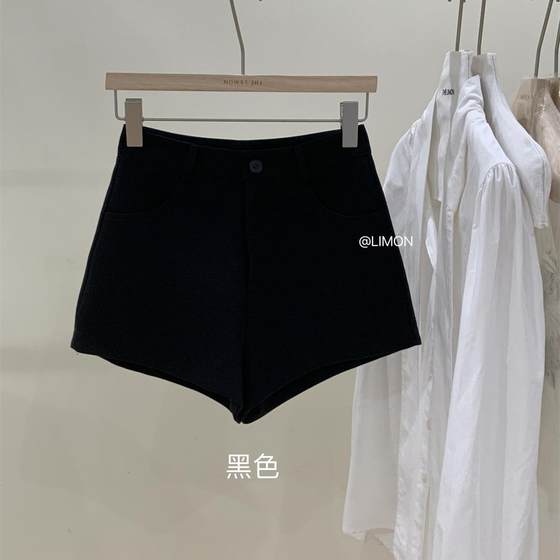 The Limon Lemon Green Tea 2025 Spring Slim Black Suit Shorts Women's High Waist Slim A- shaped Wide Leg Pants