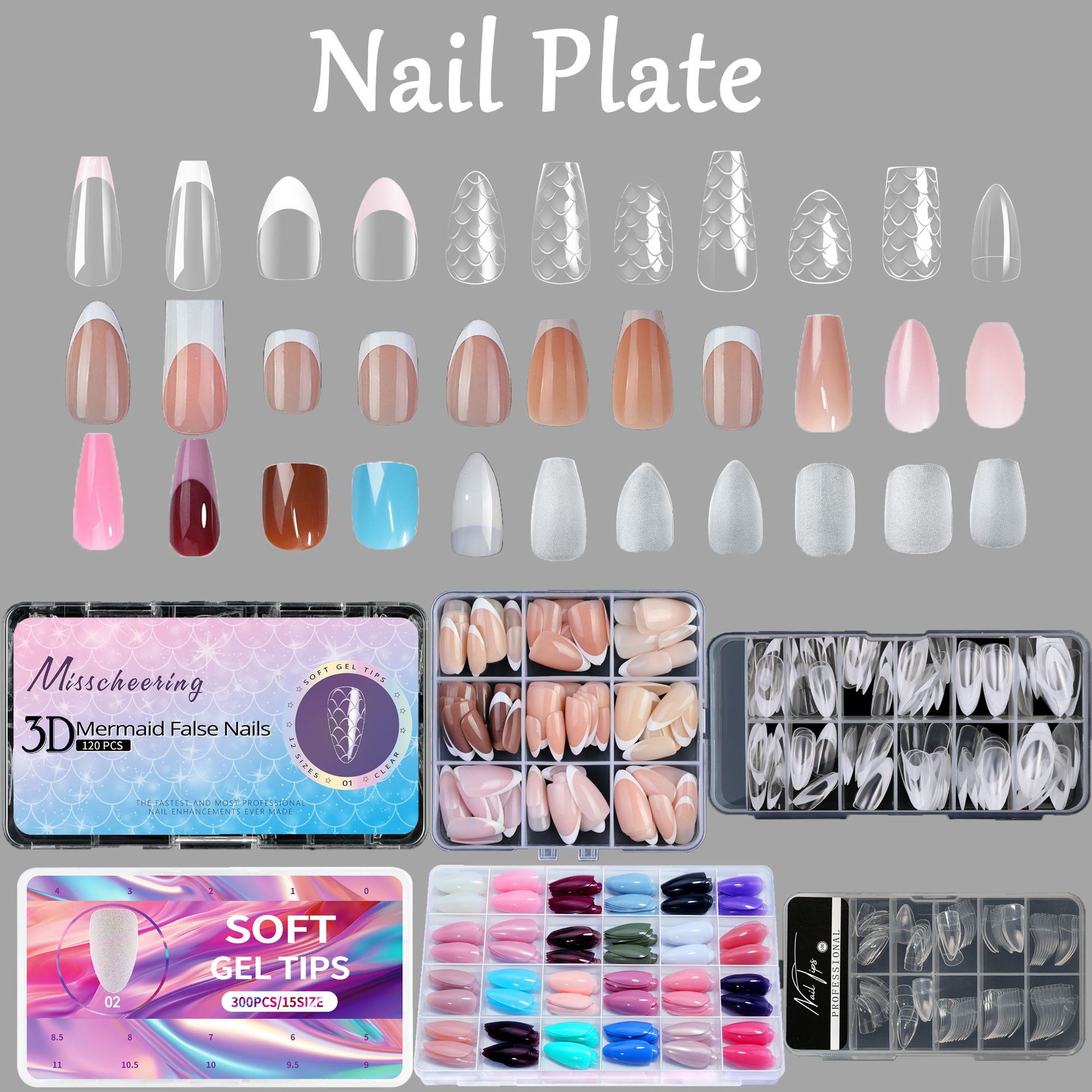 (Cross-border trading), (Wholesale), almond nail stickers, sculpting removable fake nails, mid length, 3D