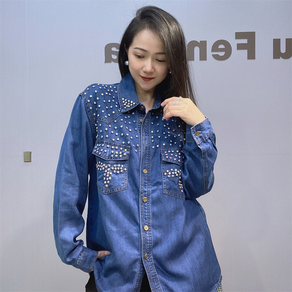 Frauen Kleidung herbst neue stil schwere perlen denim jacke frauen langarm mode jacke perle denim kleidung_voghion.com