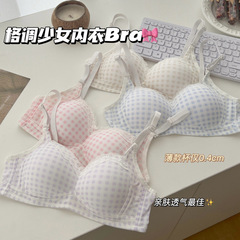 蕾丝格子无痕学生小胸内衣女聚拢上托薄款软支撑提拉无钢圈文胸罩