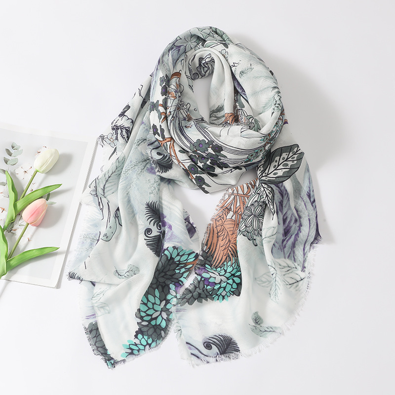 Flor de planta dulce fresca 135*135cm playa protección solar sombrilla chal bufanda de seda algodón y lino sensación de la mano bufanda cuadrada grande