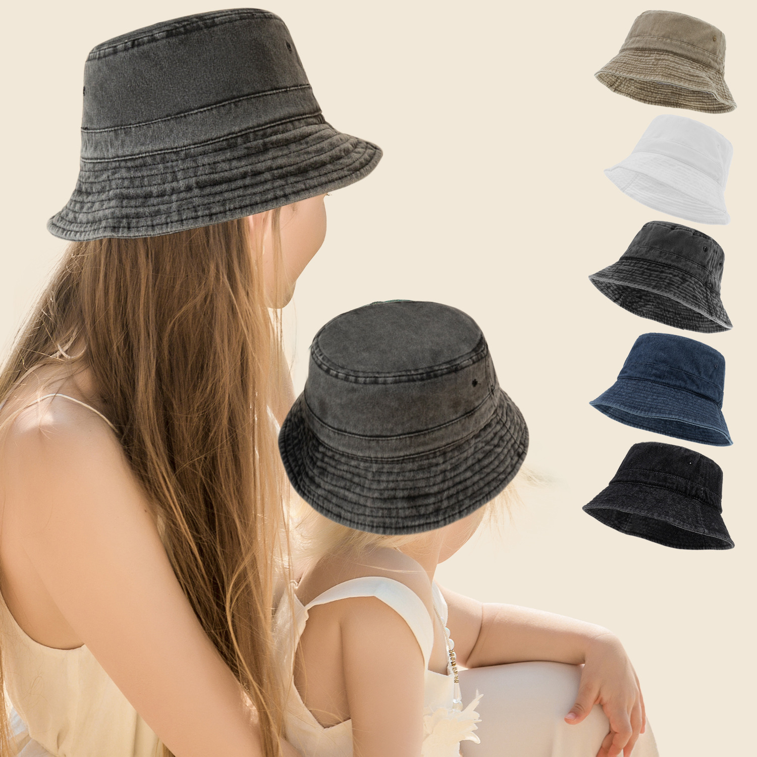 96g Weight Children Unisex Fashion Solid Color Bucket Hat