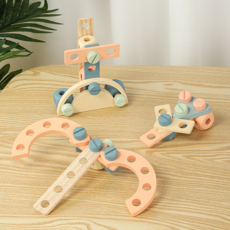 Variedad de madera combinación de tuerca de bricolaje creativo de los niños de la torsión de tornillo de inteligencia de juguete bloques de construcción pieza de montaje y desmontaje juego