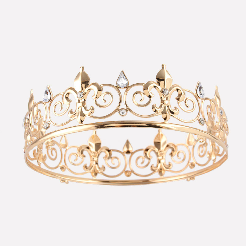 European and American Men's Crown Large Round Metal King Birthday Party Crown Various Stage Performance Men's and Women's Clothing Hair Accessories