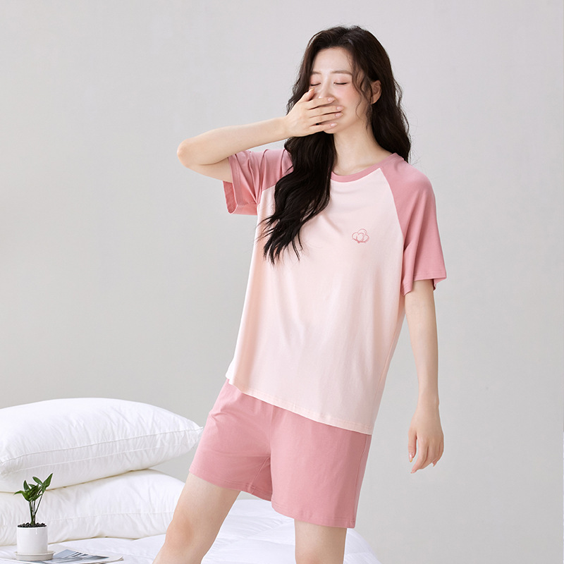 【涼感タイプ】7a抗菌モードルコットンレディースパジャマ半袖夏の薄い家庭服セットパジャマ女|undefined