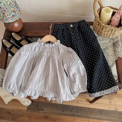 Children's baby temperament shirt 2024 autumn new children's clothing girls sweet stand-up collar lace shirt top