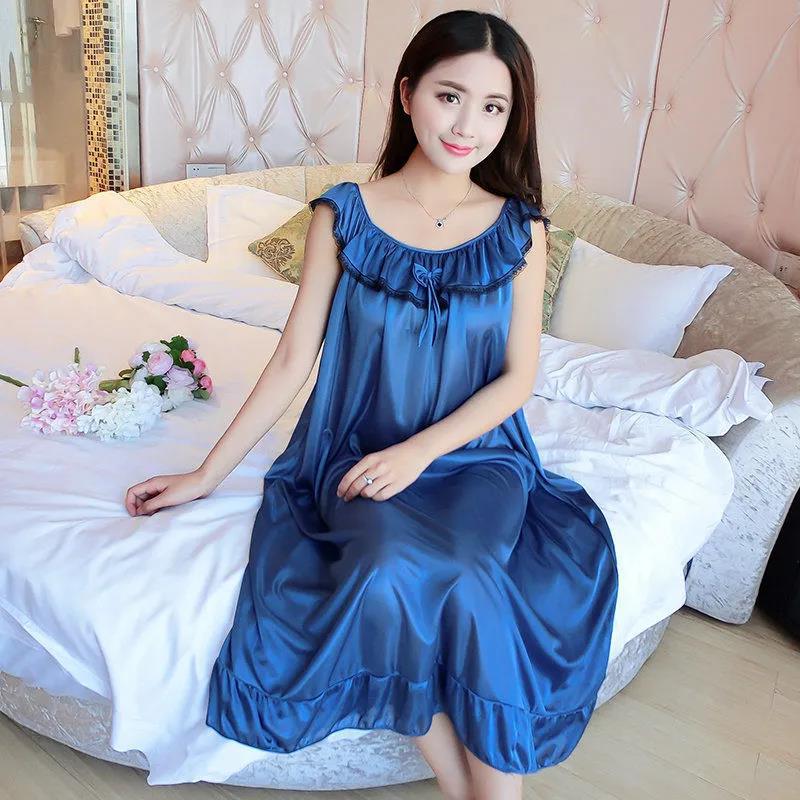 2023 camisón de seda de hielo de verano delgado de seda de las mujeres de mediana edad sexy suave cómodo pijamas homewear de las mujeres al por mayor