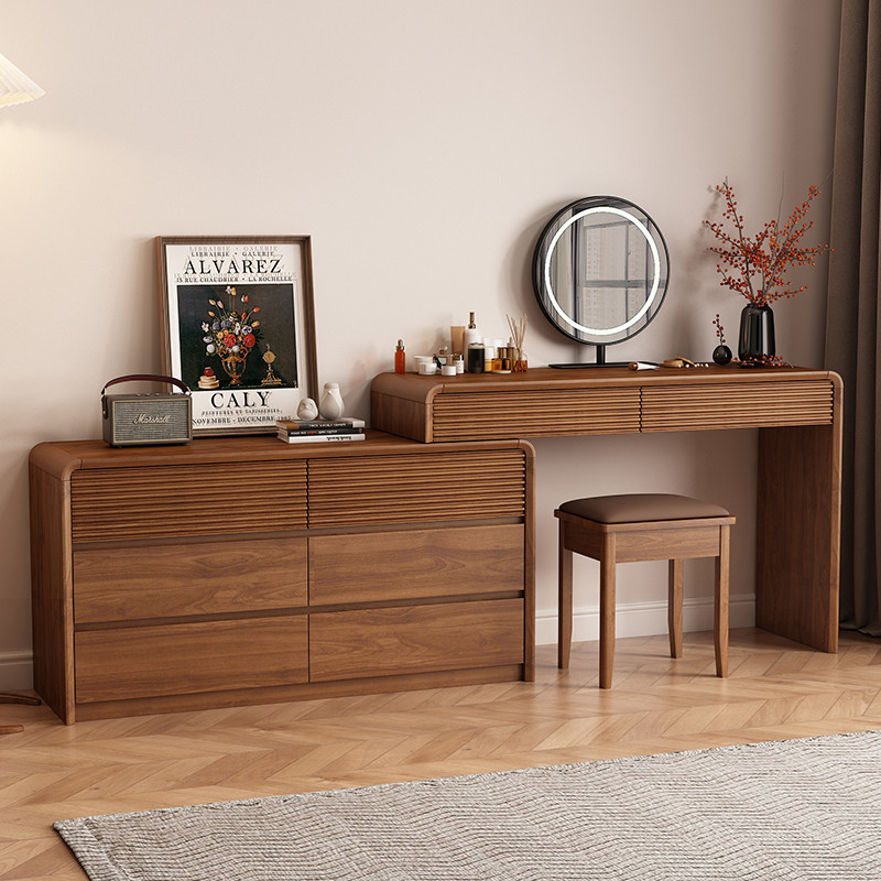New Dresser and Cupboard Integrated Solid Wood Mid-Century Style Bedroom Retractable Corner Dressing Table Storage Cabinet Small Apartment