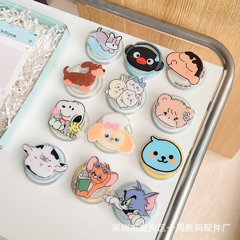 New Magnetic Bracket Animation Cartoon Acrylic Mobile Phone Airbag Bracket Glue Dropping Retractable Desktop Lazy Logo