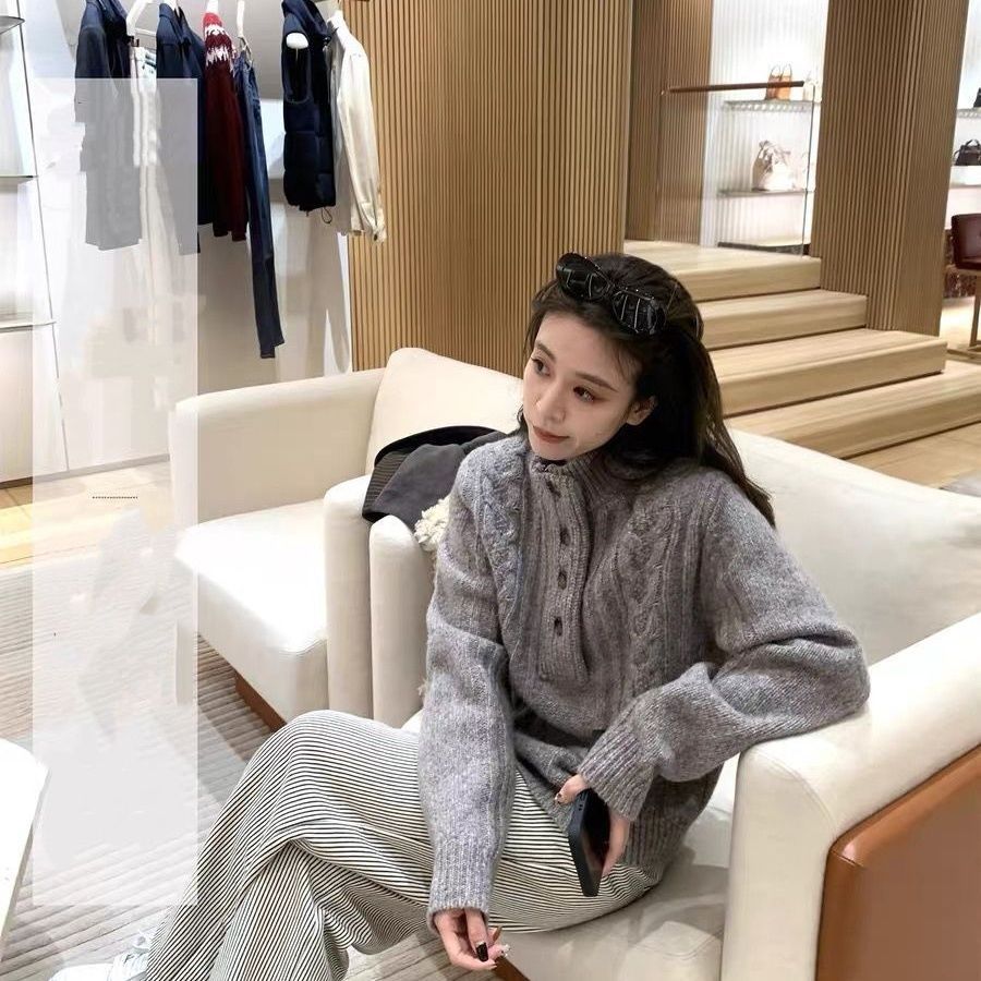 灰色2025新款女装慵懒Polo洋气减龄毛衣休闲上衣米卡冰丝