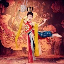 敦煌飞天民族舞蹈服装演出服女童飘逸中国风古典舞反弹琵琶表演服