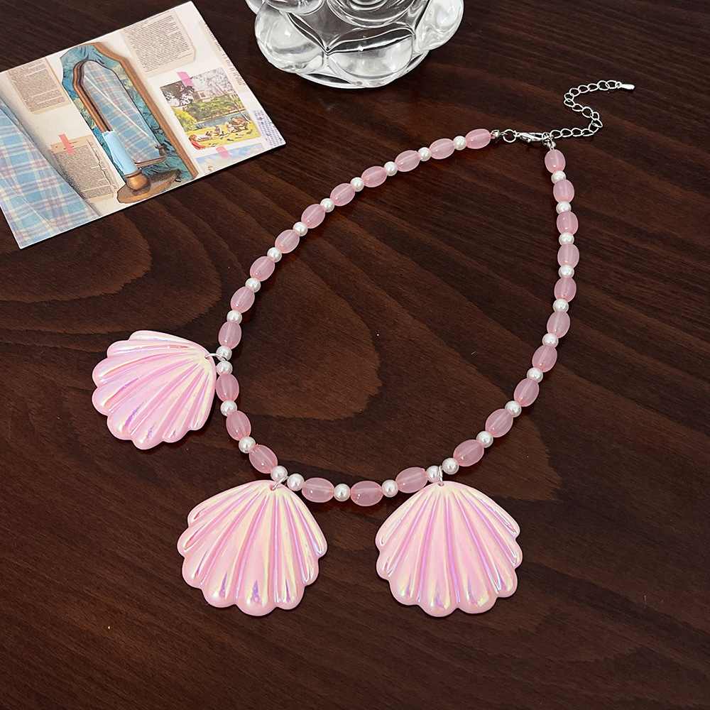Nueva moda Rosa Shell cuentas joyería traje colorido acrílico fresco oído gancho collar pulsera al por mayor