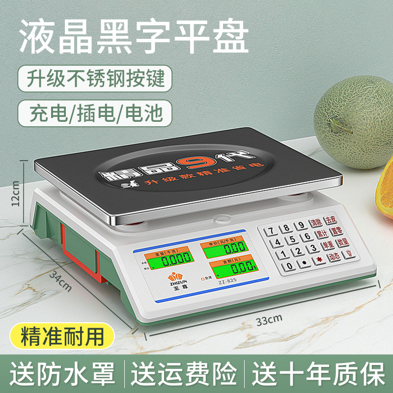 손잡이가 있는 강철 버튼, 검정색 문자가 있는 평판(3가지 용도로 계량 팬을 고정할 수 있음)