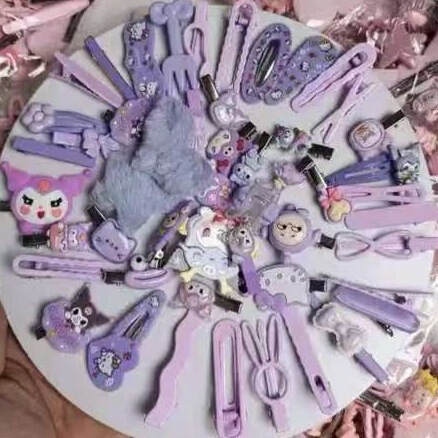 Purple Hair Clips 50 Pieces Cute Hair Clip Set Sweet Girly Heart Bangs Clip Japanese Style Cartoon Headwear Clip