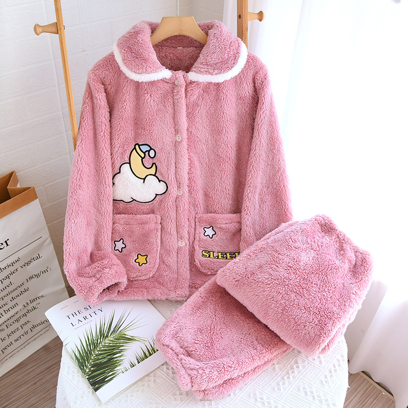 Otoño Invierno mujeres terciopelo Ártico caliente bordado nube solapa suelta pijamas traje ropa interior casual hogar