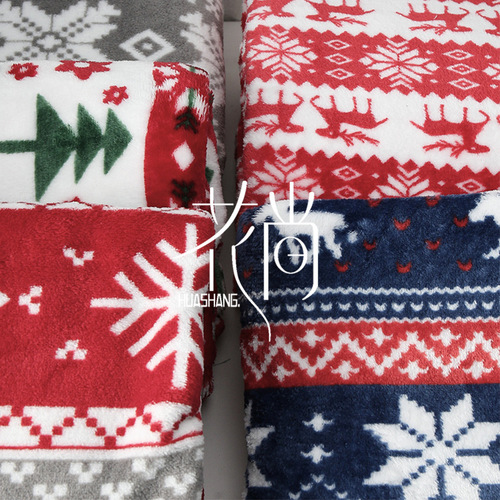 Flannel cloth coral velvet clothing double-sided flannel autumn and winter home clothing blankets Christmas printed fabric