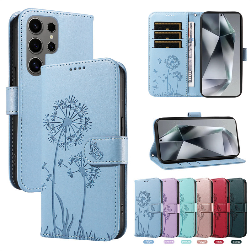 Dandelion Butterfly Leather Case for Samsung S25S24Ultra Mobile Phone Protective Case with Lanyard A16A55A15 Women Dandelion Butterfly Leather Case for Samsung S25S24Ultra Mobile Phone Protective Case with Lanyard A16A55A15 Women