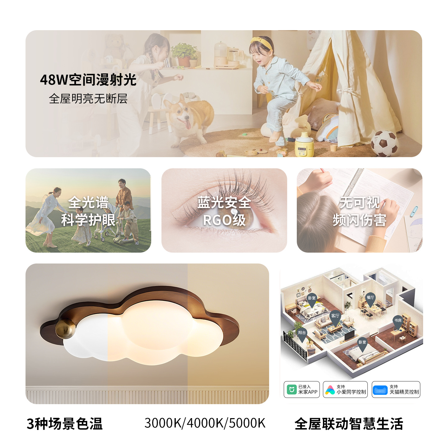 lámpara de dormitorio de estilo antiguo color nuez creativo dormitorio principal lámpara retrógrada simple protección de los ojos nubes lámpara de techo L335