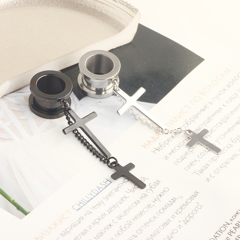 Cross Pendant Ear Auger 316L Surgical Steel Black Ear Piercing Jewelry detail image 7