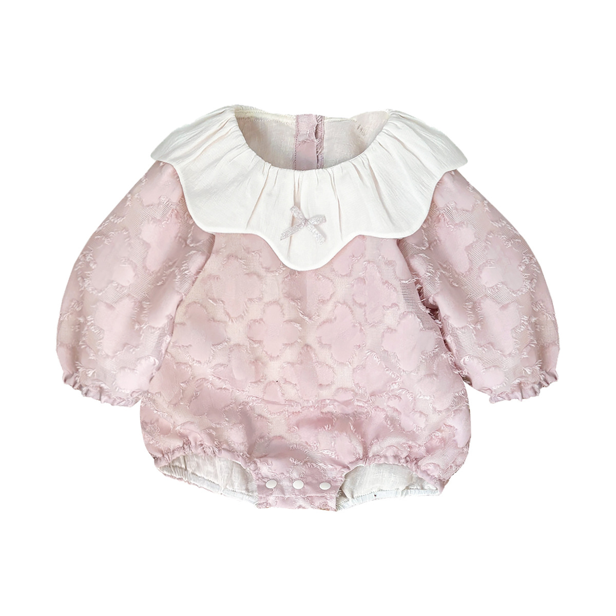 2025 bebé bebé primavera ropa para niños dulce rosa manga larga culo super lindo encaje solapa triángulo mameluco