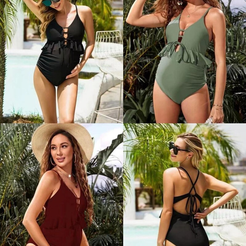 2023 Europe and the United States pregnant women bikini swimsuit female printed solid color multi-color one-piece swimsuit factory direct sales