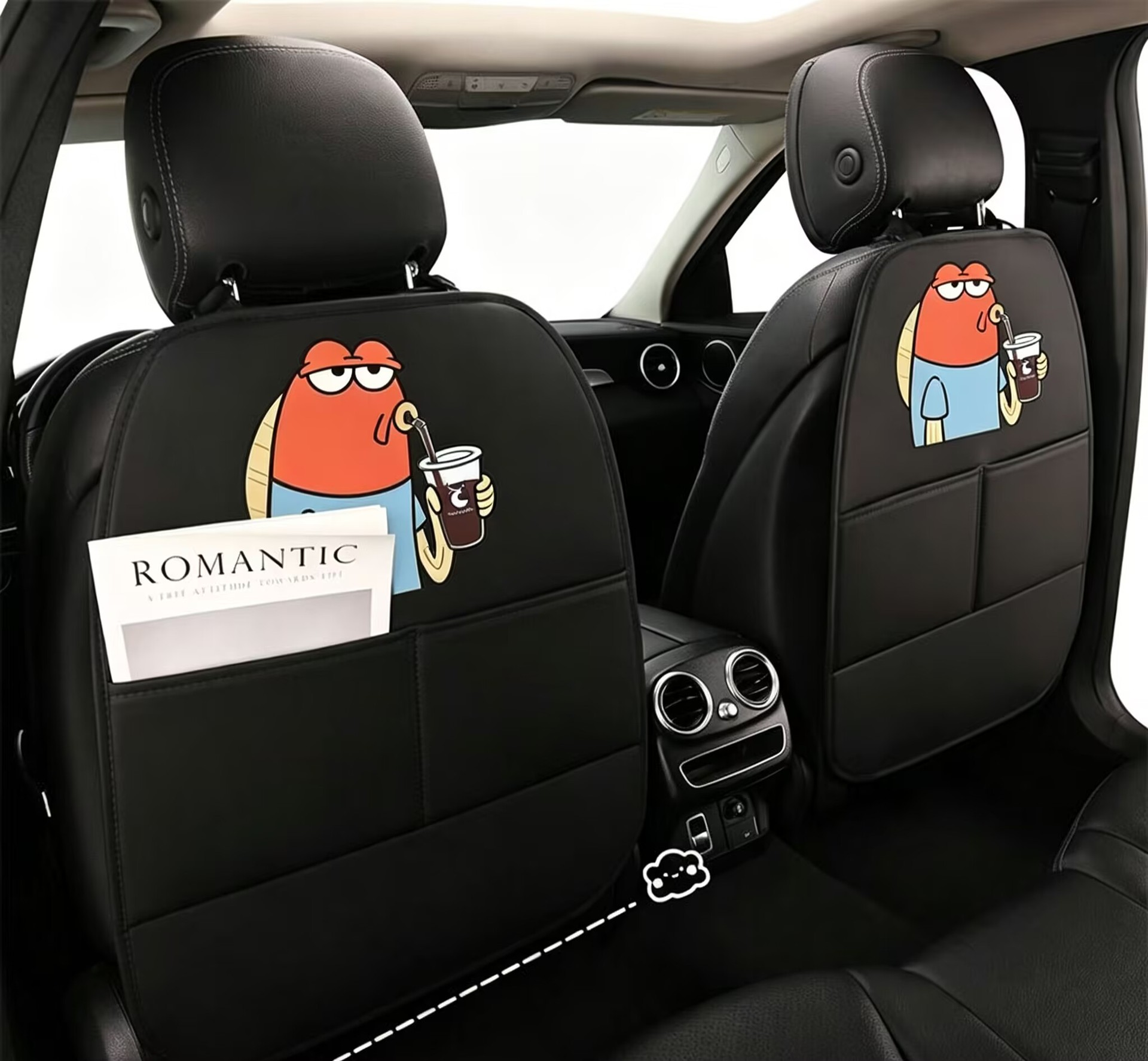 Car anti-kick mat, children's seat back anti-kick pad, SpongeBob Bikini Bottom red fish rear seat anti-dirt pad, cartoon anti-kick