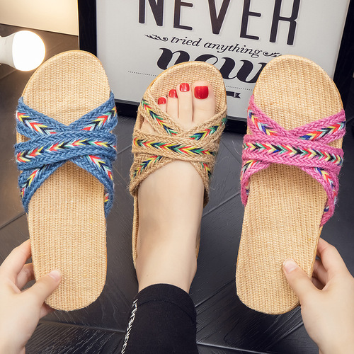 Summer Linen Slippers for Home, Indoor, Women's Couple, Household, Non-slip Thick Sole, Sleepy Feel, Cool Slippers for Men, Wholesale