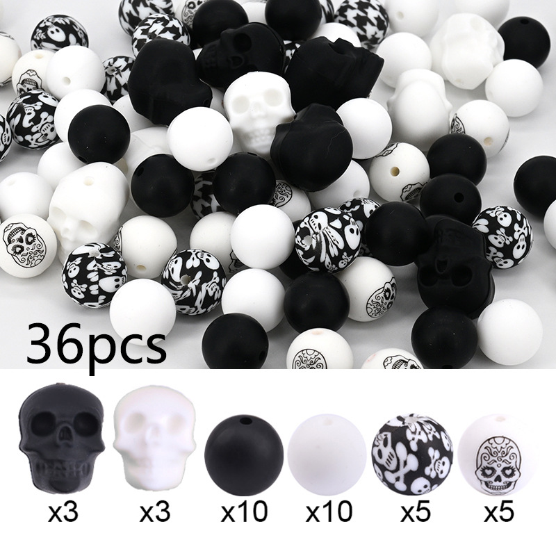 万圣节恐怖系列骷髅头3D立体滴胶DIY饰品硅胶珠散珠现货批发