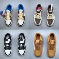Air Force One Putian, чистые оригинальные туфли dunk panda, чисто белые aj1, спортивные баскетбольные кроссовки с молнией и шипами для пар