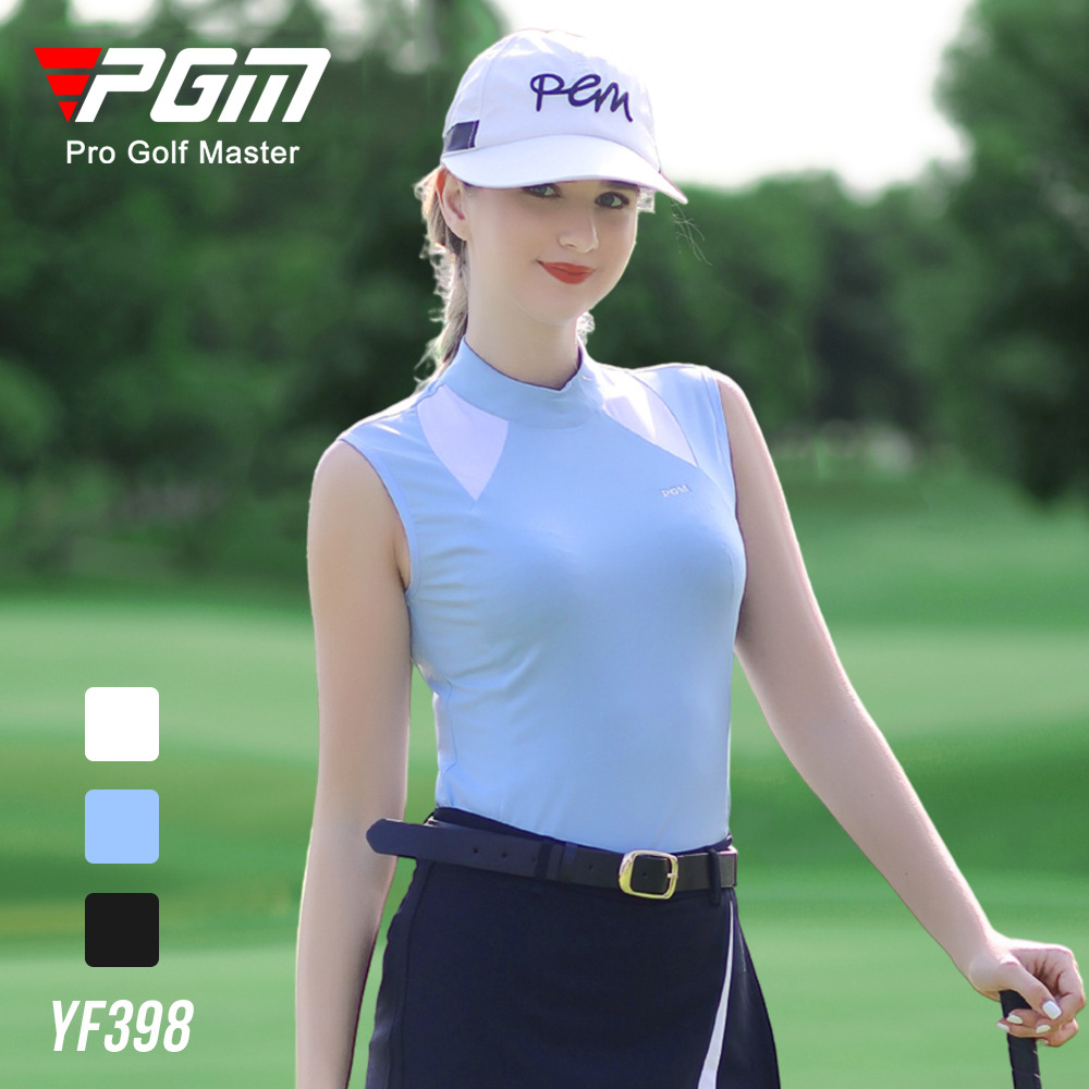 Áo thun không tay nữ golf PGM co giãn nhanh khô — Áo thun không tay nữ YF398 màu đen, Áo thun nữ không tay YF398 màu trắng, Áo thun nữ không tay YF398 màu xanh nhạt