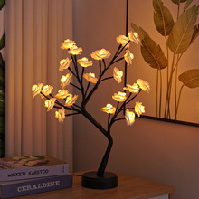 跨境新品LED玫瑰花树灯圣诞树灯节日桌面礼物装饰灯小台灯夜灯